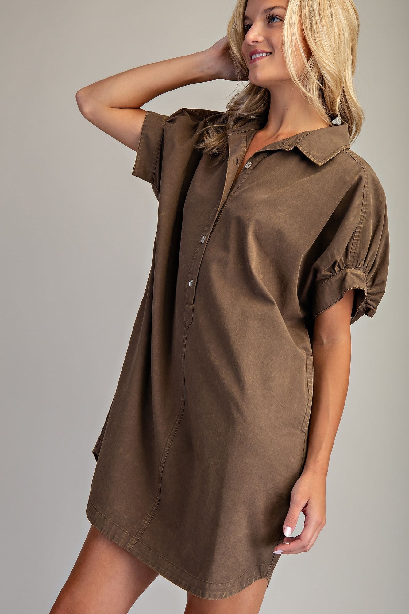 Mineral Washed Shirt Dress- Washed Military