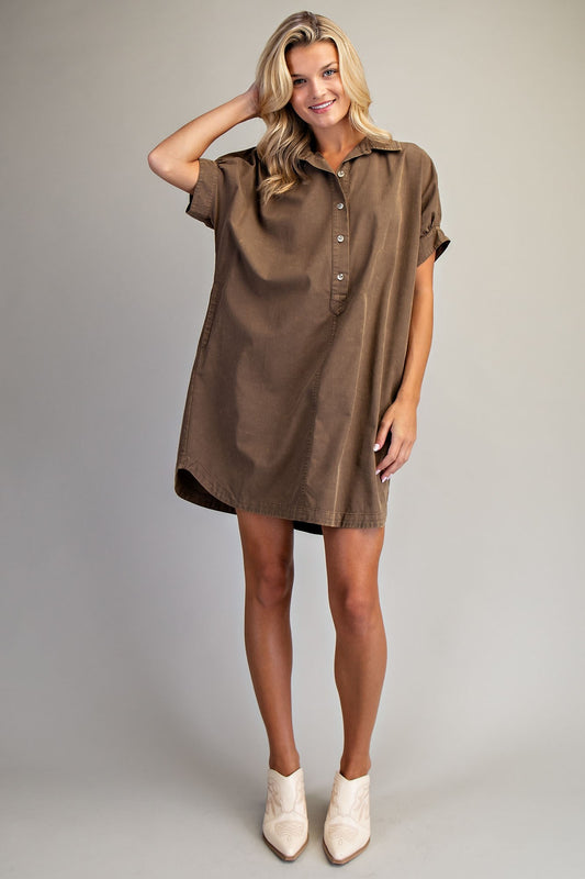 Mineral Washed Shirt Dress- Washed Military
