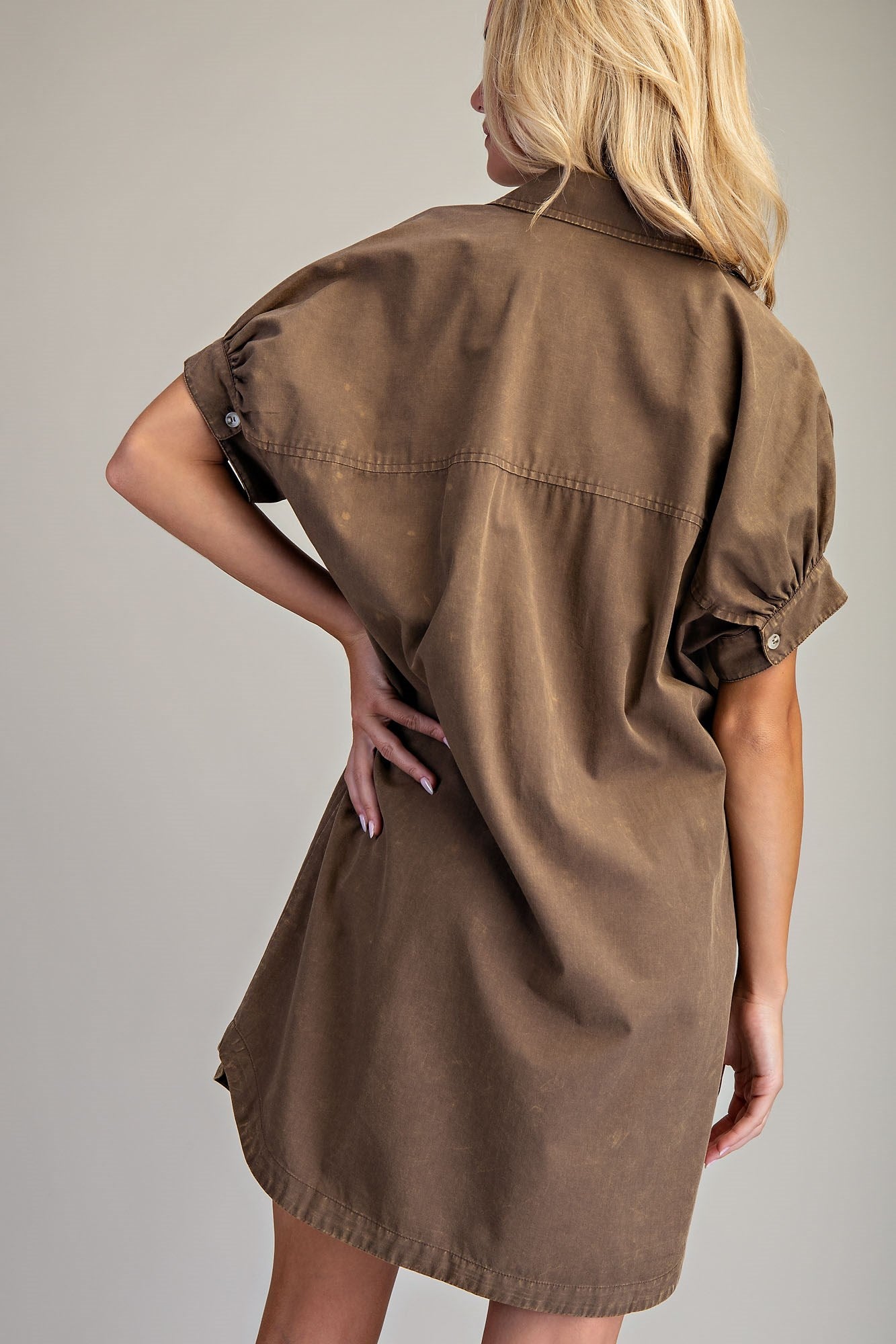 Mineral Washed Shirt Dress- Washed Military