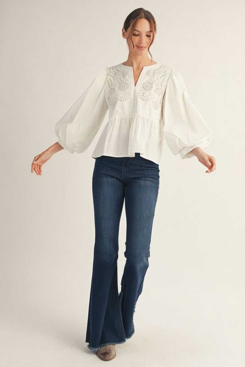 Eyelet Peplum Top- White
