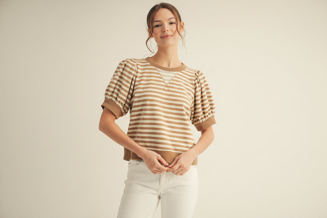 Stripe Top- Taupe