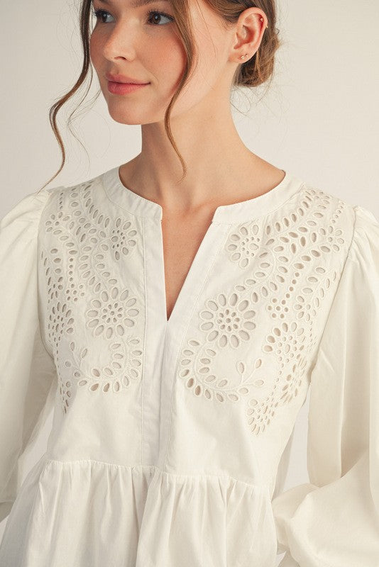Eyelet Peplum Top- White