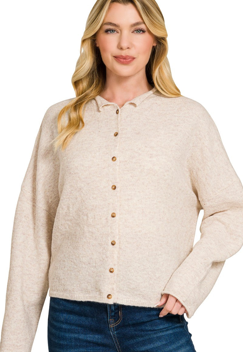 Collared Cardigan- H Beige