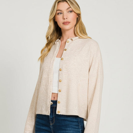 Collared Cardigan- H Beige